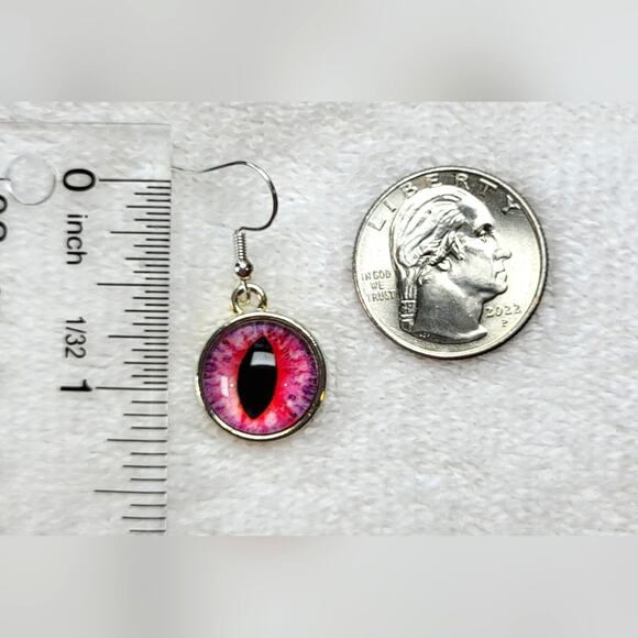 Pink Cat Eye Dangle Earrings - Handmade Statement Jewelry - Picture 6 of 6